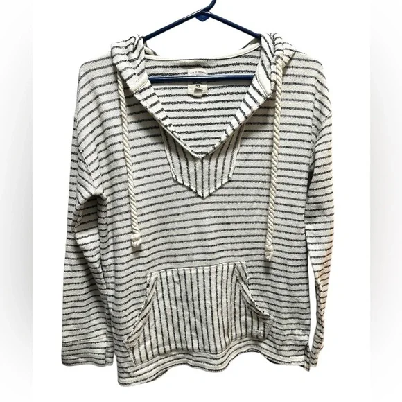 BILLABONG BLACK AND WHITE STRIPED HOODIE PULLOVER - Picture 2 of 4